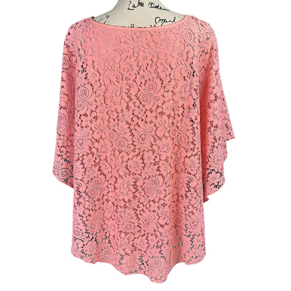 Simply Emma Lace Overlay Top Women Size 3X Salmon Pink Tank Lined Poncho Blouse - Picture 3 of 12